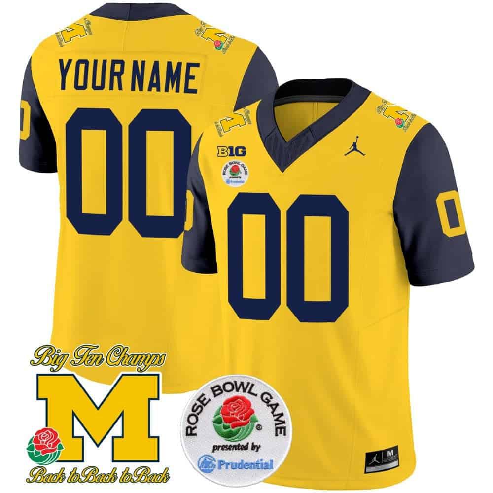 Men Michigan Wolverines Yellow 2024 Rose Bowl Patch Vapor Limited Custom NCAA Jersey style 1->customized nfl jersey->Custom Jersey
